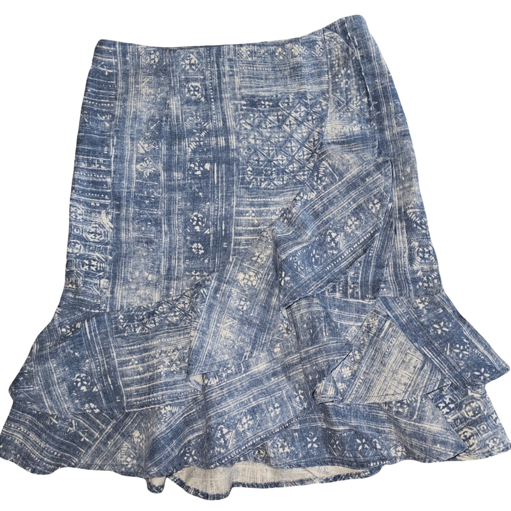 Lauren Jeans Co Ralph Lauren Womens Boho Linen Cotton Blue Ruffle Hem Skirt Sz 4 - Picture 12 of 14